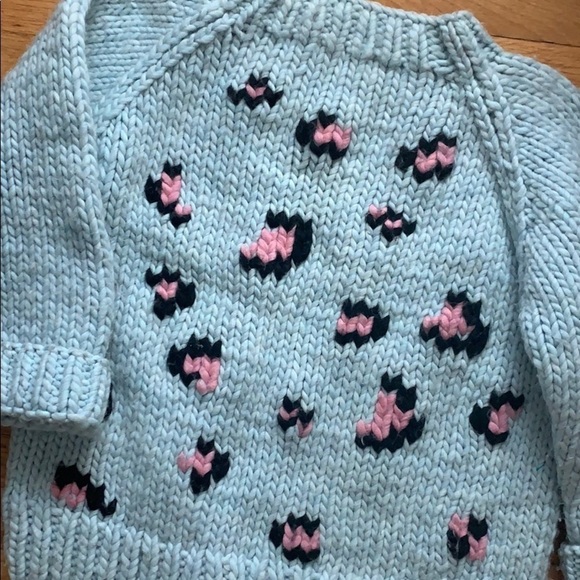 WOOL AND THE GANG Light Blue and Pink Leopard Print Chunky Handknit Sweater - Picture 4 of 4